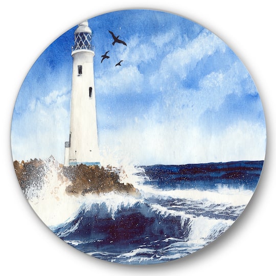 Designart - Lighthouse On The Rocky Island With Seagulls